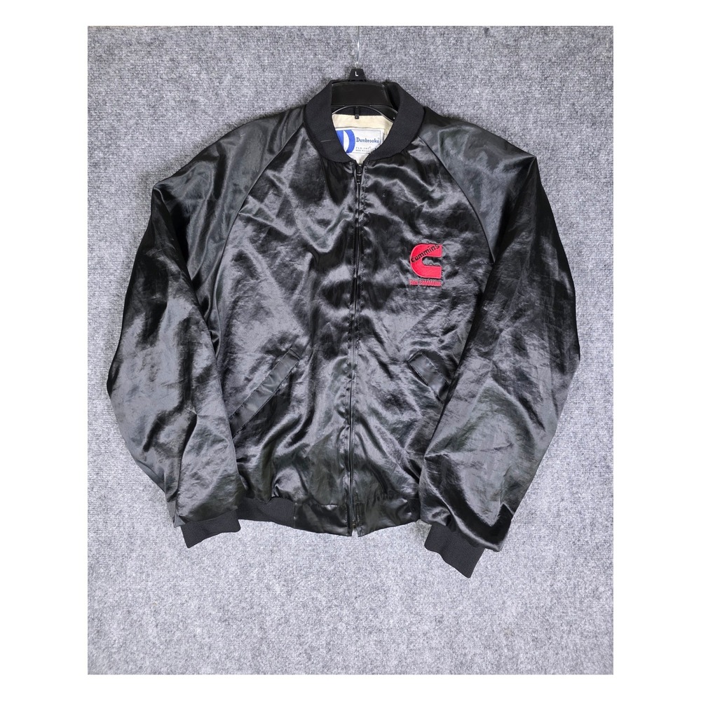 Vintage Cummins Take Command Satin Bomber Jacket Mens Large Black Dunbrooke USA